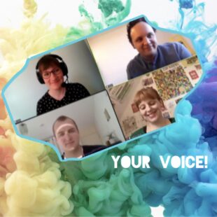 Das Team von "Your Voice! Be creative und meet online again": Julia Wunderlich, Philipp Potthast, Tobias Zettelmeier und Kathrin Rödl (Collage: Julia Wunderlich / eat archiv)