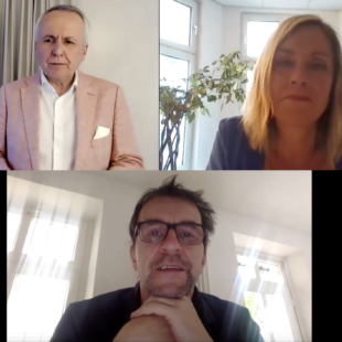 Udo Hahn, Anna-Maija Mertens, Dietrich Krauß in der Online-Debatte zur ZDF "Anstalt" im Mai 2021 (Screenshot)