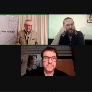 Online-Debatte zur "Anstalt"-Sendung vom 1. Februar: Gesprächspartner von Udo Hahn waren Dr. Dietrich Krauß und Arne Semsrott (Screenshot: eat archiv)