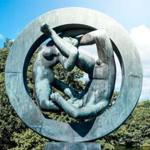 Norway, Oslo, Frogner Park, Gustav Vigeland Sculpture Park, June 12th, 2016 - Sculpture of a man and woman in circle