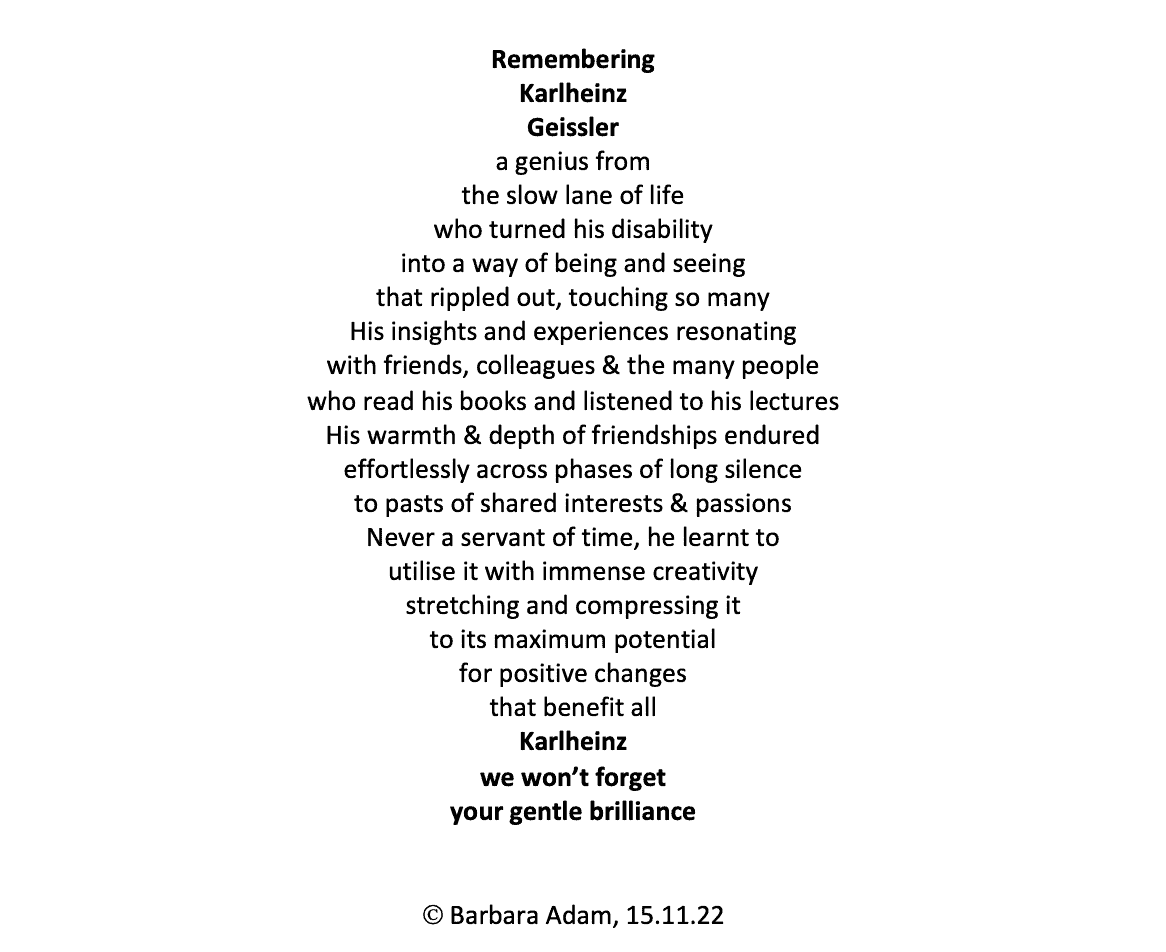 Poem for Karlheinz A. Geißler